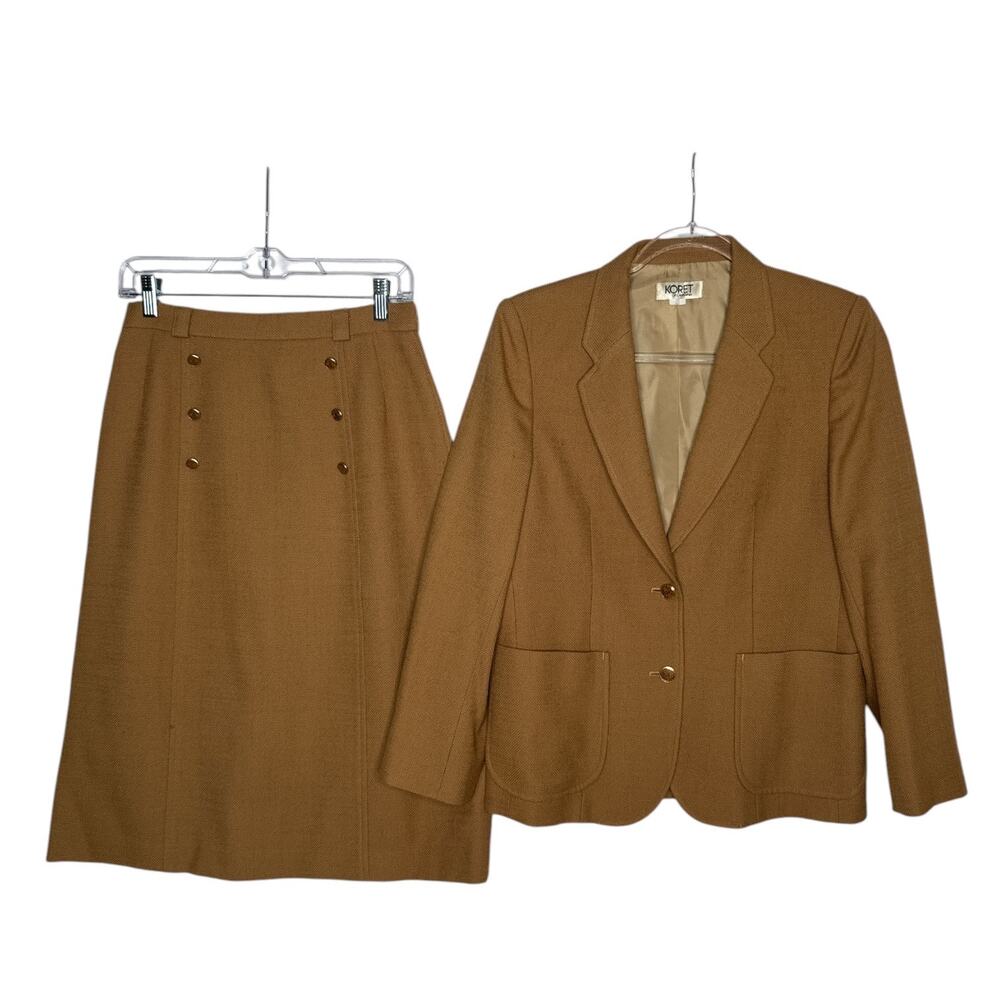 Vintage 1980s Koret of California Camel Wool Skirt Suit Japanese Market Medium
